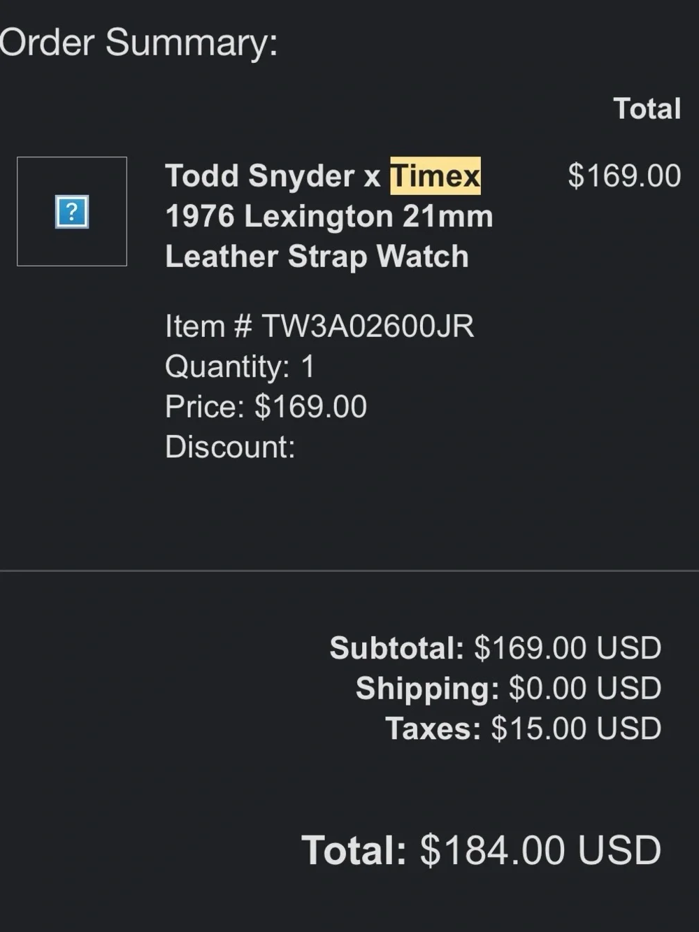 timex X todd snyder lexington watch